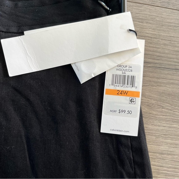 New Calvin Klein Womens Black Button Front Midi Black Linen Blend Skirt Size 24W - Picture 3 of 9
